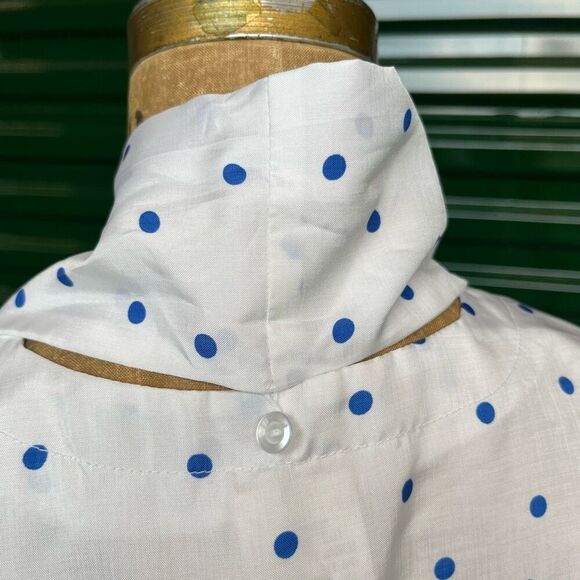 Vintage 80s Pykettes White & Blue Polka Dot Short Sleeve Blouse XL USA - Picture 6 of 9